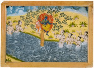 The Gopis Plead with Krishna to Return Their Clothing. Folio from a Bhagavata Purana (Ancient Stories of Lord Vishnu) Series